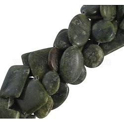Natural Gemstone Beads Strands, Olive Jade, Dark Olive Green, about 19~35mm long, 19~30mm wide, 4~6mm thick, hole: 1mm, about 13~20pcs/strand