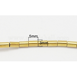 Немагнитные синтетический гематит бисер пряди, класс А, колонка, с золотым покрытием, Размер : диаметром около 3 мм , 5 мм длиной, отверстие : 1 мм, около 81 шт / нитка, 15.7