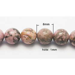 Perles en pierres gemme, rhodonite naturel, ronde, Sienna, taille: environ 8mm de diamètre, 51 pièces / chapelet