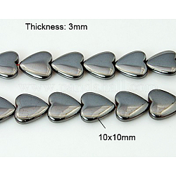 Non magnetici fili di perline di ematite sintetico, cuore, nero, 10x10x3mm, Foro: 1 mm