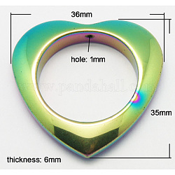 Pendentifs en hématite synthétique non magnétique, couleur plaquée, cœur, colorées, 35x36x6mm