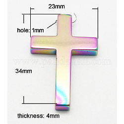 Pendentifs en hématite synthétique non magnétique, couleur plaquée, croix, colorées, 23x34x4mm