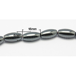 Non-Magnetic Synthetic Hematite Beads Strands, Oval, Black, Size: about 8mm in diameter, 16mm long, hole: 1mm, about 25pcs/strand, 15.7inch