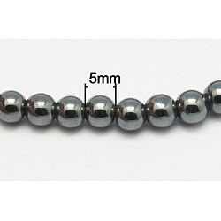 Chapelets de perles en hématite synthétique sans magnétiques, ronde, noir, 5mm, trou: 1.5 mm environ 80 perle / Chapelet, 15.7 pouce