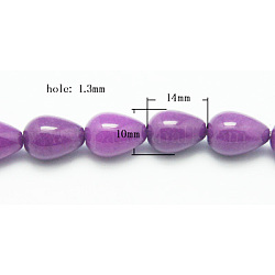 Chapelets de perles de jade naturel, jade blanc naturel, teinte, larme, violet, 12~14x10mm, Trou: 1.3mm, 28 pcs / chapelet, 15.35 pouce