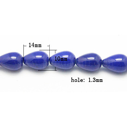 Fili di perline giada naturale, giada bianco naturale, tinto, lacrima, blu, 12~14x10mm, Foro: 1.3 mm, 28 pcs / Filo, 15.35 pollice