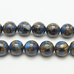 Chapelets de perles de pierre clinquant d'or synthétique, teinte, ronde, bleu, 10mm