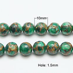 Chapelets de perles de pierre clinquant d'or synthétique, teinte, ronde, verte, 10mm