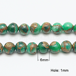 Chapelets de perles de pierre clinquant d'or synthétique, teinte, ronde, verte, 6mm