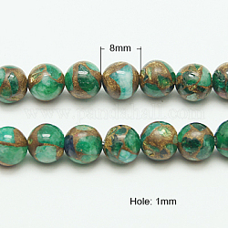 Fili di perline in pietra sintetica oro, tinto, tondo, verde, 8mm