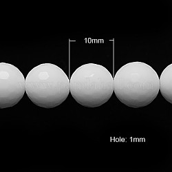 Chapelets de perles en verre opaques, imitation agate blanche, ronde à facettes, blanc, 10 mm de diamètre, Trou: 1mm