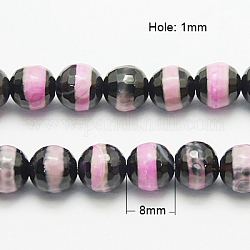 Natural Agate Beads Strands, Dyed, Faceted,  Round, Pearl Pink, 8mm in diameter, Hole: 1mm