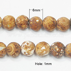 Natural Agate Beads Strands, Dyed,  Round, Sandy Brown, 6mm in diameter, Hole: 1mm