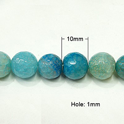 Natural Agate Beads Strands, Dyed, Faceted Round, Dark Cyan, 10mm in diameter, Hole: 1mm