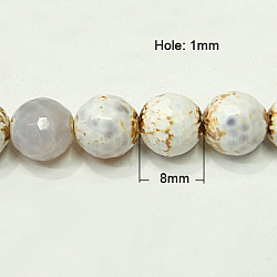 Natural Agate Beads Strands, Dyed, Faceted Round, Navajo White, 8mm in diameter, Hole: 1mm