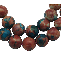 Synthetic Ocean White Jade(Rain Flower Stone) Beads Strands, Dyed, Round, Red, 18mm, Hole: 1.5mm, 22pcs/strand, 15 inch
