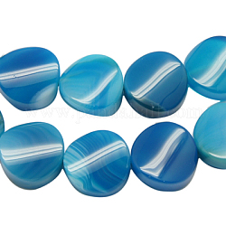 Natural Striped Agate/Banded Agate Beads Strands, Twist, Dyed, Blue, Size: about 14mm in diameter, 7mm thick, hole: 1mm, 28pcs/strand, 15.5inch