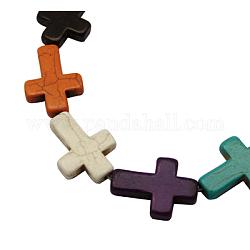 Synthetic Turquoise Beads Strands, Cross, Mixed Color, Size: about 22mm wide, 30mm long, 6mm thick, hole: 1mm, about 14pcs/strand, about 15strands/1000g