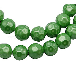 Opalite Beads Strands, Pearlized Plating, Faceted, Round, Lime Green, Size: about 8mm in diameter, hole: 1mm, 51pcs/strand, 16inch