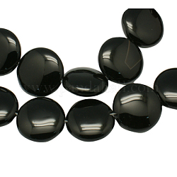 Fili di perline di onice nero naturale, grado a, tinto, rotondo e piatto, nero, misura:circa10mm di diametro, 5 mm di spessore, Foro: 1 mm, 39 pcs / Filo, 15.7 pollice