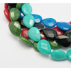 Natural White Jade Beads Strands, Dyed, Faceted, Teardrop, Mixed Color, Size: about 20mm long, 15mm wide, 7mm thick, hole: 1mm, 20pcs/strand, 15.7inch