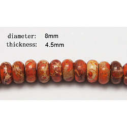 Natural Imperial Jasper Beads Strands, Dyed & Heated, Rondelle, Orange, Size: about 8mm in diameter, 4.5mm thick, hole: 1mm, about 80pcs/strand, 16inch.