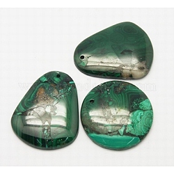 Natural Malachite Pendants, Green, Size: about 38~40mm wide, 40~47mm long, 6~7mm thick, hole: 1.5mm