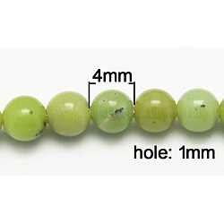 Cuentas serpentinas naturales hebras, redondo, verde amarillo, tamaño: aproximamente 4 mm de diámetro, agujero: 1 mm, aproximamente 99 pcs / cadena, 16 pulgada