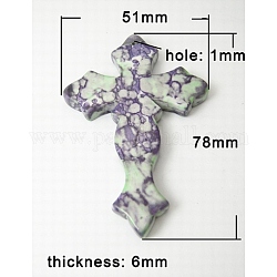 Synthetic Ocean White Jade Big Pendants, Dyed, Cross, Purple, Size: about 51mm wide, 78mm long, 6mm thick, hole: 1mm