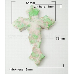 Synthetic Ocean White Jade Big Pendants, Dyed, Cross, Medium Aquamarine, Size: about 51mm wide, 78mm long, 6mm thick, hole: 1mm