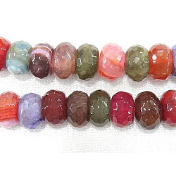 Natural Rainbow Agate Beads Strands, Dyed, Faceted, Rondelle, Colorful, 10x6mm, Hole: 1mm