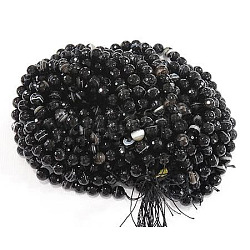 Fili di perline di agata nera naturale del Madagascar, sfaccettato, tondo, tinti e riscaldato, 4mm