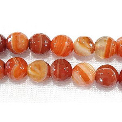 Brins de perles d'agate rouge de Mandchourie naturelle, facette, ronde, teints et chauffée, colorées, 10mm, Trou: 1mm