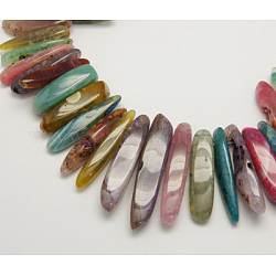 Gemstone Beads Strands, Natural Agate, Dyed, Colorful, Size: about 7~11mm wide, 27~75mm long, 5~11mm thick, hole: 1mm, 52pcs/strand, 15.4 inch