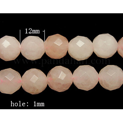 Natural Gemstone Beads, Mother's Day Gift Beads, Rose Quartz, Faceted(64 Facets), Round, Pearl Pink, Size: about 12mm in diameter, hole: 1mm, 32pcs/strand, 15inch