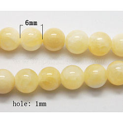 Perle naturali giada gialla, tondo, chiffon al limone, misura:circa6mm di diametro, Foro: 1 mm, 68 pcs / Filo, 16 pollice
