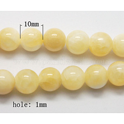 Natürliche gelbe Jade Perlen, Runde, Zitronen-Chiffon, Größe: ca. 10mm Durchmesser, Bohrung: 1 mm, 40 Stk. / Strang, 16 Zoll