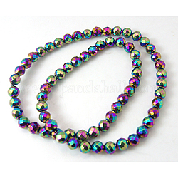 Non magnetici perle ematite sintetico fili, colore arcobaleno, sfaccettato, tondo, 6mm, Foro: 1 mm