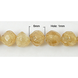 Gemstone Beads Strands, Natural Citrine, Round, Goldenrod, Size: about 6mm in diameter, hole: 1mm, 74pcs/strand, 15.7 inch