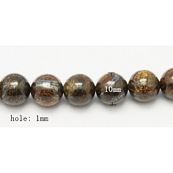 Natural Bronzite Beads Strands, Round, Coconut Brown, Size: about 10mm in diameter, hole: 1mm, about 39pcs/strand, 15.7 inch