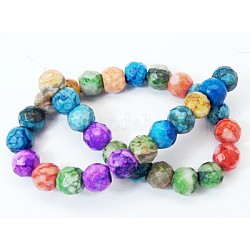 Crazy Agate Beads Strands, Dyed, Faceted, Round, Colorful, 14x12mm, Hole: 1mm