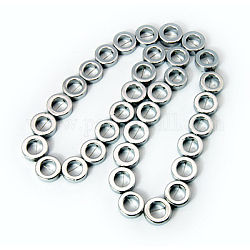 Non magnetici perle ematite sintetico fili, ciambella, Argento Placcato, 12x4mm, Foro: 1 mm