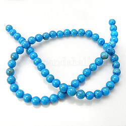 Brins de perles de magnésite naturelle, teinte, ronde, bleu ciel, 6mm, Trou: 1mm, Environ 63 pcs/chapelet, 14.8 pouce