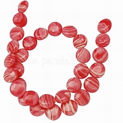 Gemstone Beads Strands, Synthetic Rhodochrosite, Flat Round, Red, Size: about 16mm in  diameter, 6mm thick, hole: 1mm, about 24pcs/strand