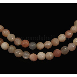 Natural Sunstone Beads Strands, Faceted, Round, PeachPuff, 6mm, Hole: 1mm, about 64pcs/strand, 15 inch