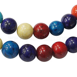Gemstone Beads Strands, Natural Fossil, Dyed, Round, Mixed Color, Size: about 6mm in diameter, hole: 0.8mm, 66pcs/strand, 16 inch