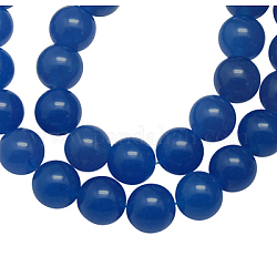 Natural Gemstone Beads Strands, Natural White Jade, Round, Dyed & Heated, Blue, 8mm, Hole: 1mm, about 48pcs/strand, 15.5 inch