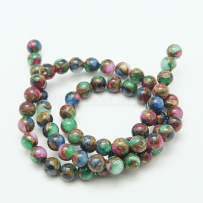 Chapelets de perles de pierre clinquant d'or synthétique&nbsp;G-G026-R-6mm-2-1
