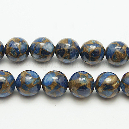 Chapelets de perles de pierre clinquant d'or synthétique G-G026-R-10mm-1-1