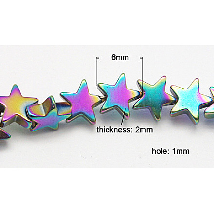 非磁性合成ヘマタイトビーズ連売り  ABカラー  クリスマスの星  カラフル  サイズ：直径約6mm  厚さ2mm  穴：1mm  83個/連  6.7インチ G-Q519-1-1